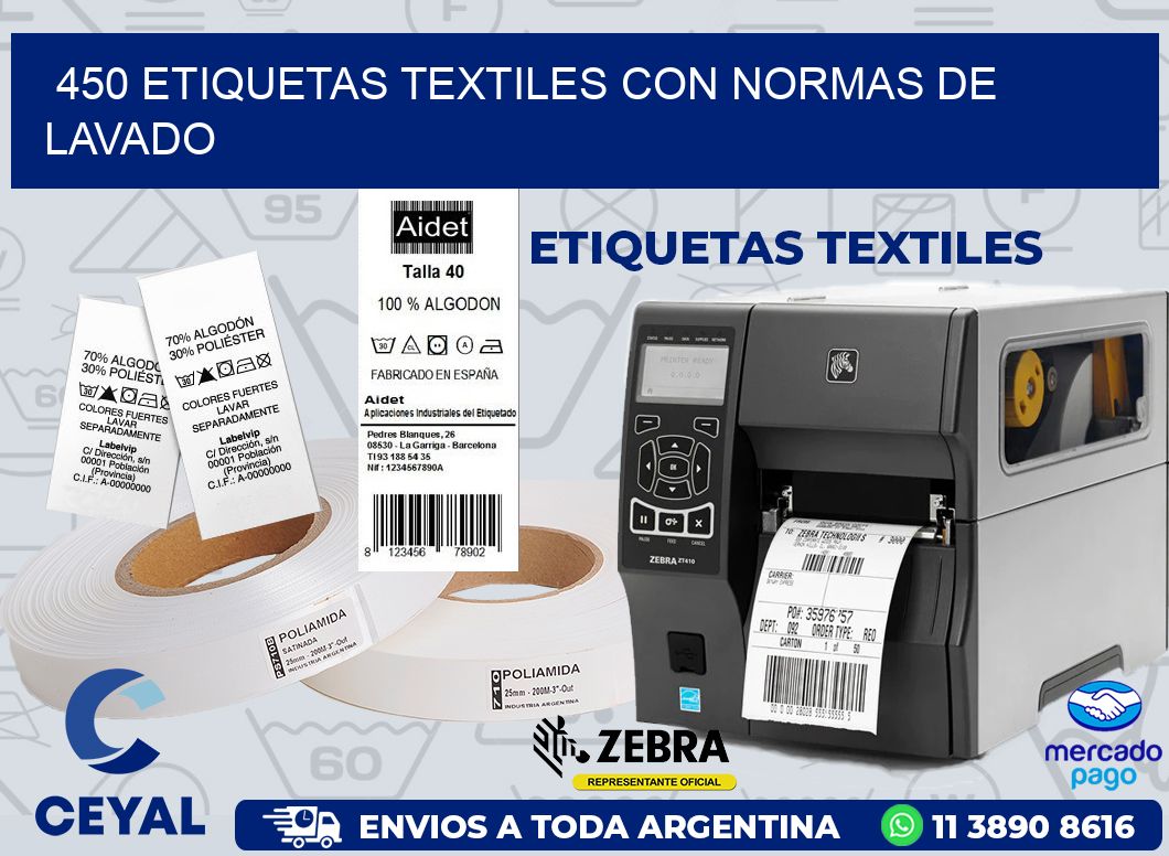 450 ETIQUETAS TEXTILES CON NORMAS DE LAVADO