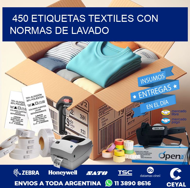 450 ETIQUETAS TEXTILES CON NORMAS DE LAVADO
