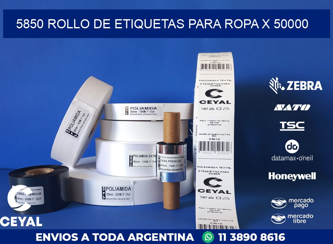 5850 ROLLO DE ETIQUETAS PARA ROPA X 50000