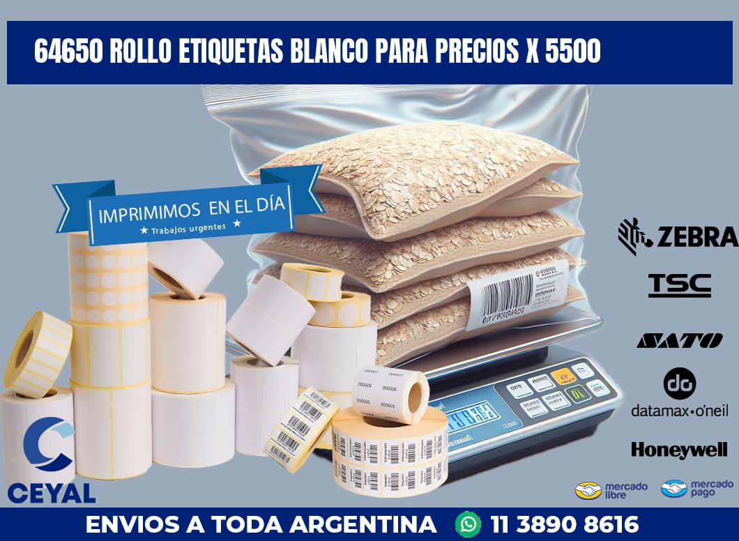 64650 ROLLO ETIQUETAS BLANCO PARA PRECIOS X 5500