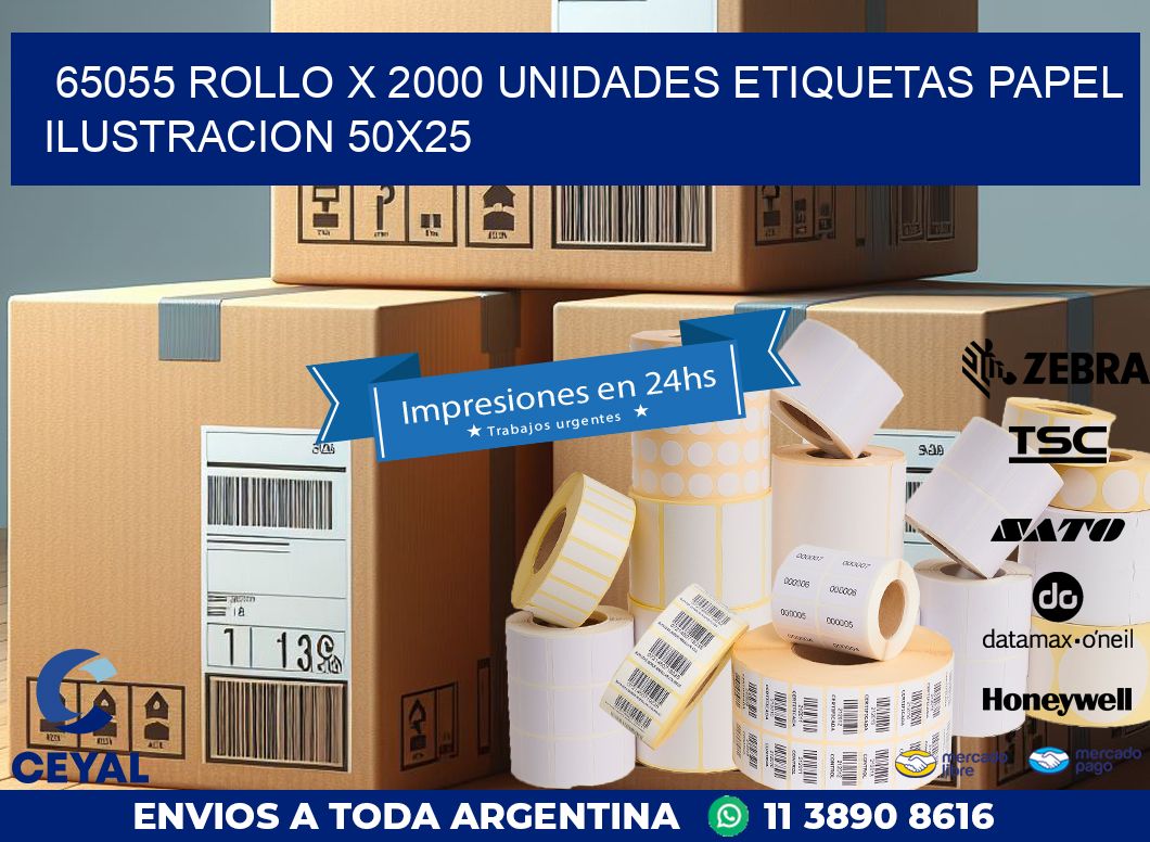 65055 ROLLO X 2000 UNIDADES ETIQUETAS PAPEL ILUSTRACION 50X25