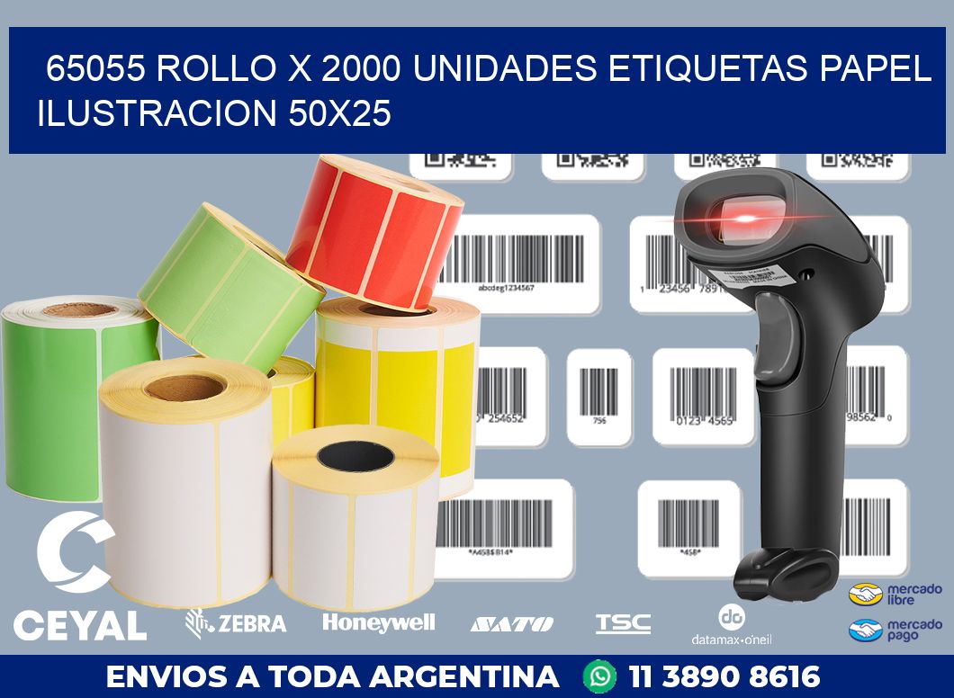 65055 ROLLO X 2000 UNIDADES ETIQUETAS PAPEL ILUSTRACION 50X25