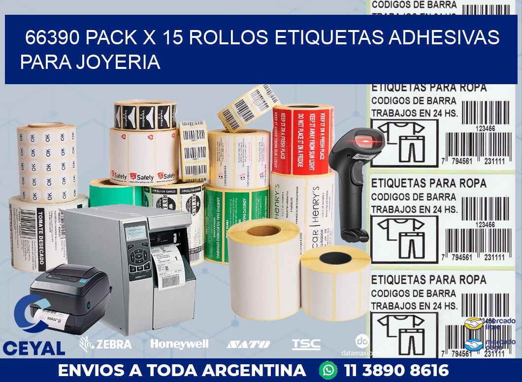 66390 PACK X 15 ROLLOS ETIQUETAS ADHESIVAS PARA JOYERIA