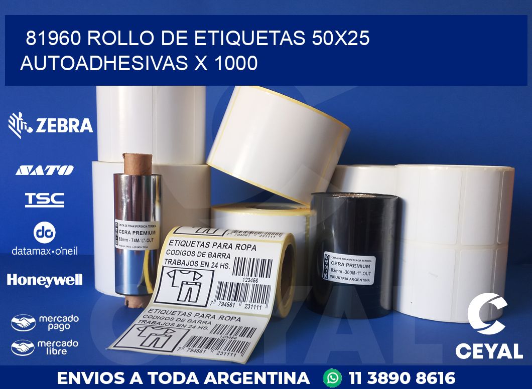 81960 ROLLO DE ETIQUETAS 50X25 AUTOADHESIVAS X 1000