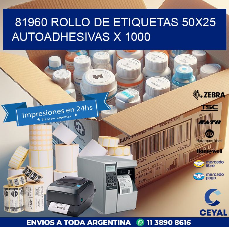 81960 ROLLO DE ETIQUETAS 50X25 AUTOADHESIVAS X 1000