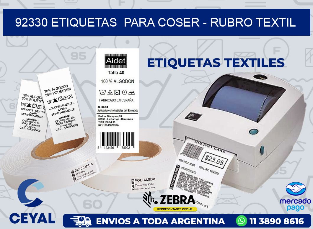 92330 ETIQUETAS  PARA COSER - RUBRO TEXTIL