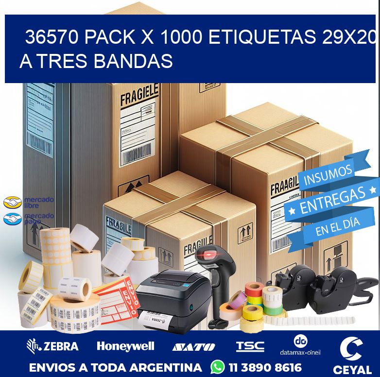 36570 PACK X 1000 ETIQUETAS 29X20 A TRES BANDAS