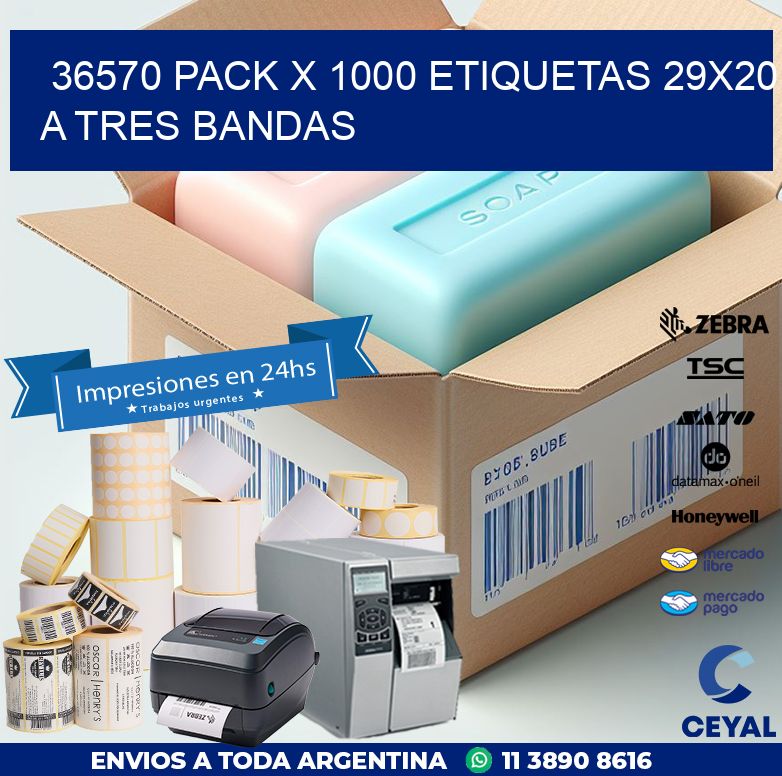 36570 PACK X 1000 ETIQUETAS 29X20 A TRES BANDAS