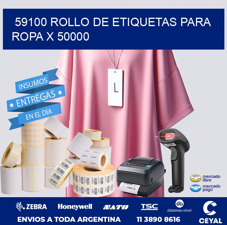 59100 ROLLO DE ETIQUETAS PARA ROPA X 50000
