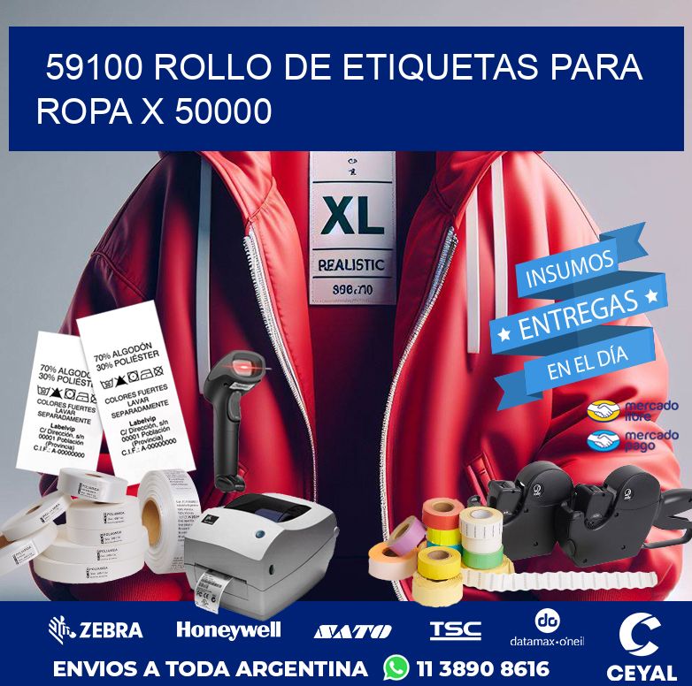 59100 ROLLO DE ETIQUETAS PARA ROPA X 50000