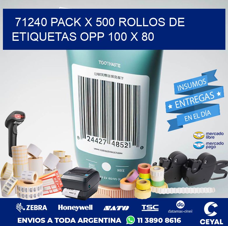 71240 PACK X 500 ROLLOS DE ETIQUETAS OPP 100 X 80