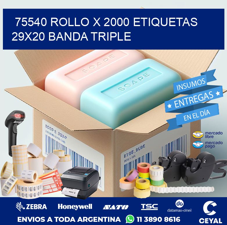 75540 ROLLO X 2000 ETIQUETAS 29X20 BANDA TRIPLE