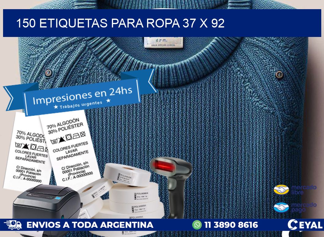 150 ETIQUETAS PARA ROPA 37 x 92