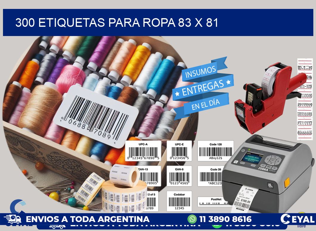 300 ETIQUETAS PARA ROPA 83 x 81