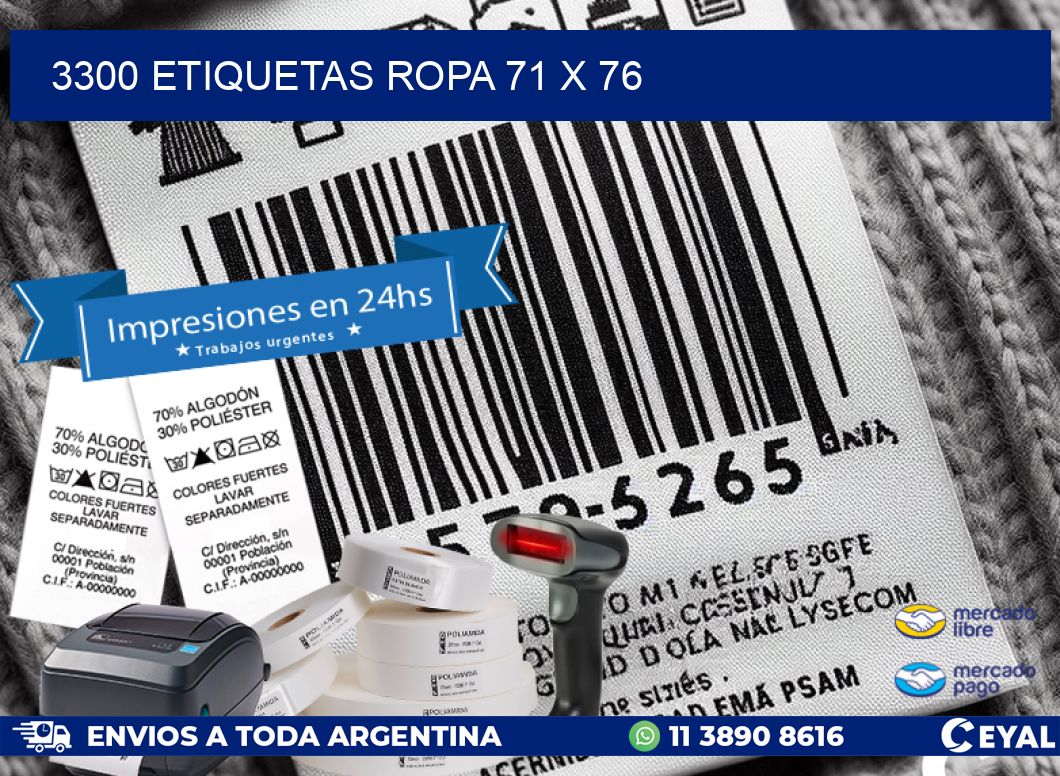 3300 ETIQUETAS ROPA 71 x 76