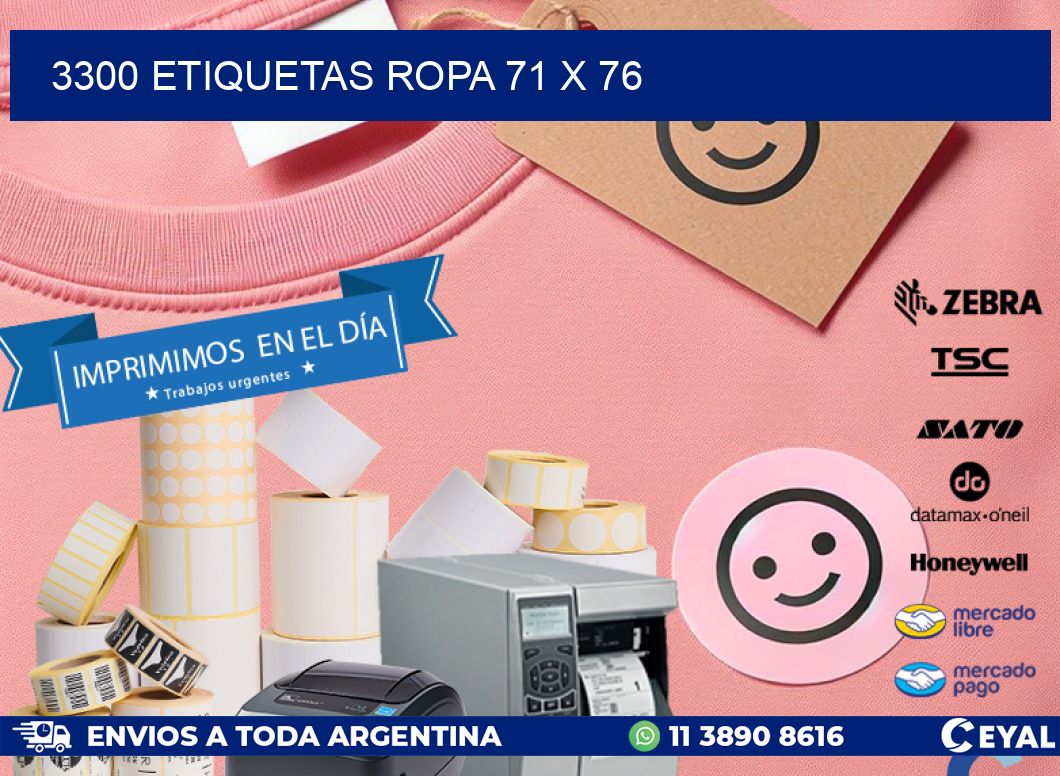 3300 ETIQUETAS ROPA 71 x 76
