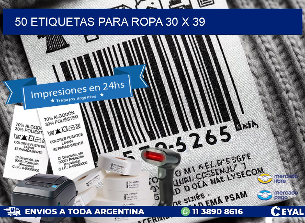 50 ETIQUETAS PARA ROPA 30 x 39