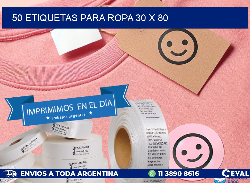 50 ETIQUETAS PARA ROPA 30 x 80