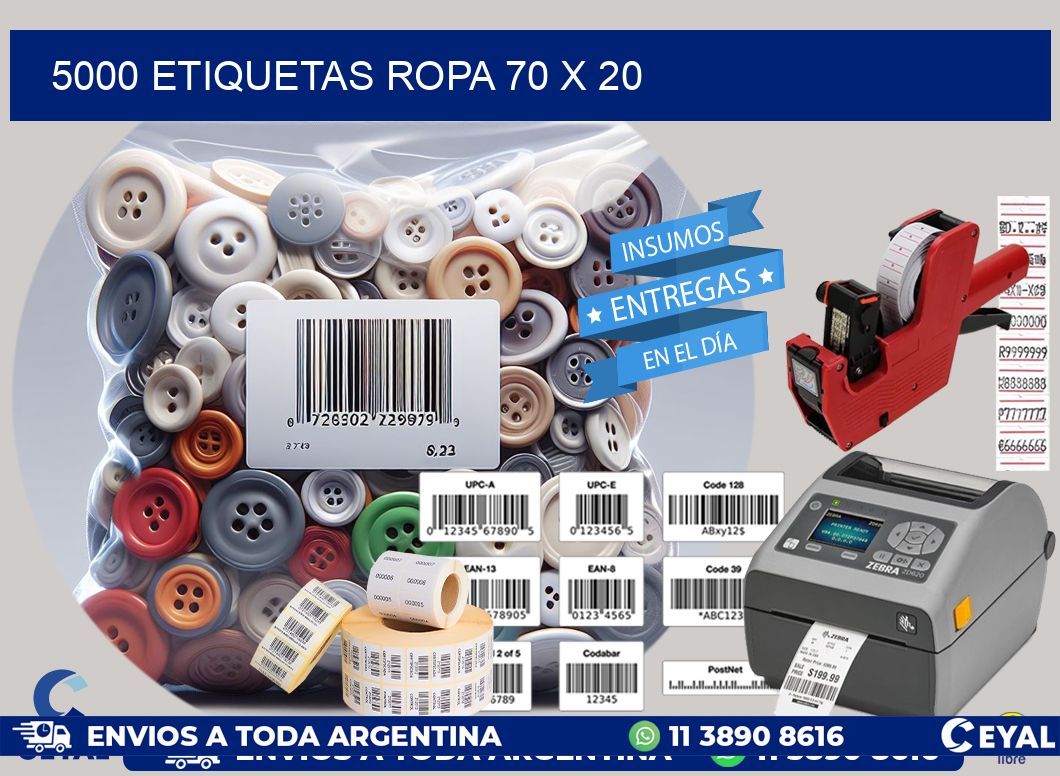 5000 ETIQUETAS ROPA 70 x 20