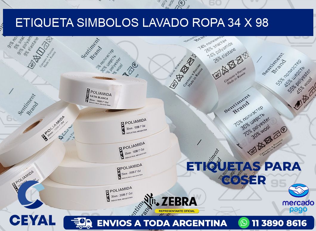 ETIQUETA SIMBOLOS LAVADO ROPA 34 x 98