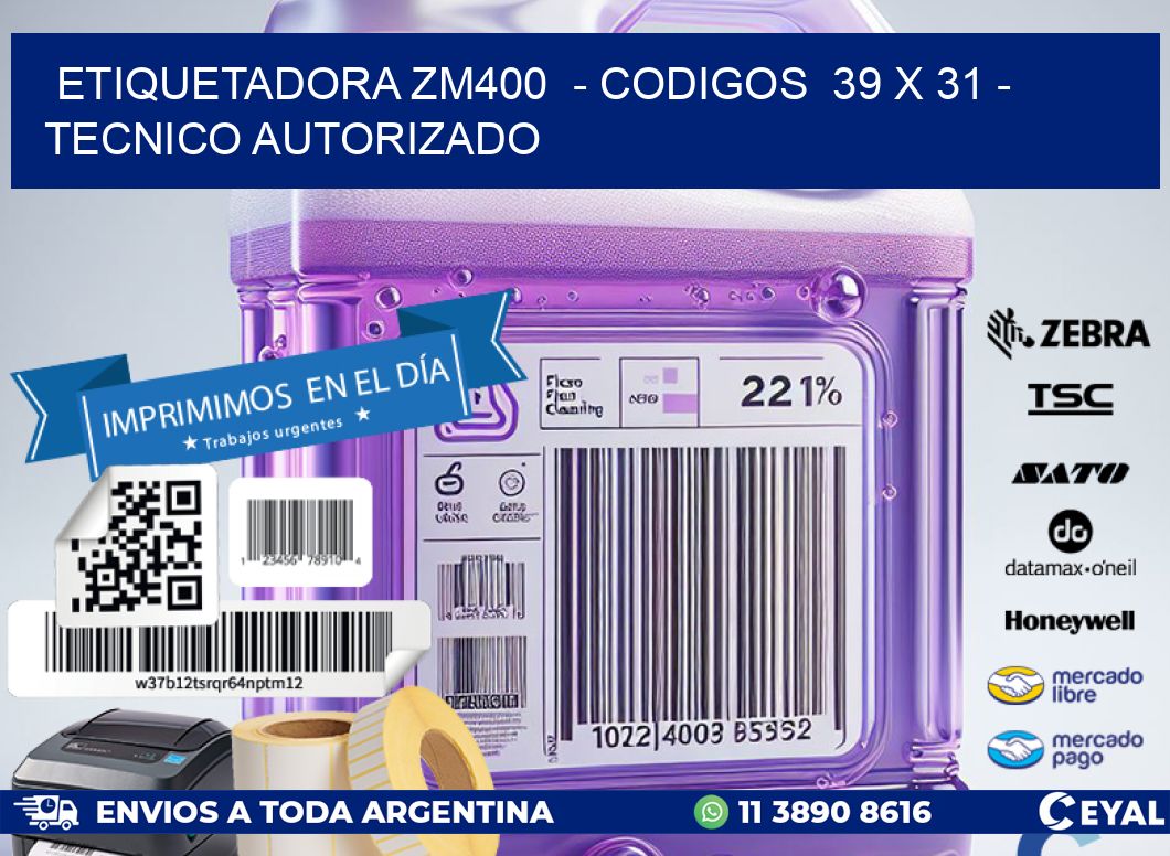 ETIQUETADORA ZM400  - CODIGOS  39 x 31 - TECNICO AUTORIZADO