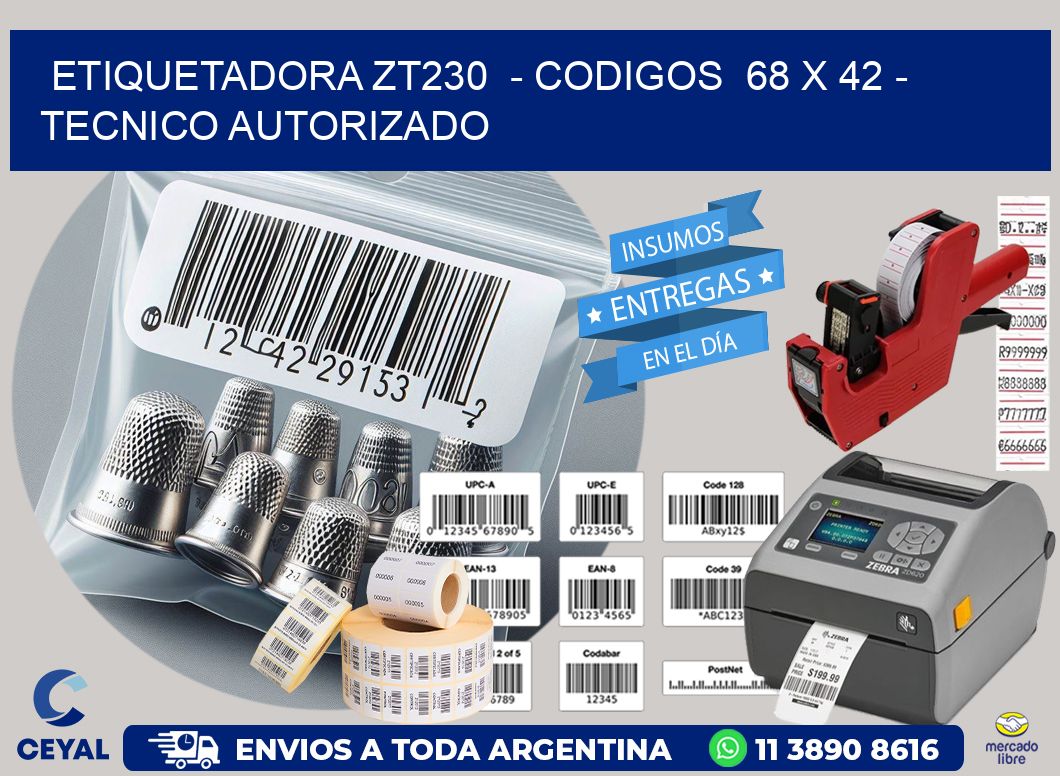 ETIQUETADORA ZT230  - CODIGOS  68 x 42 - TECNICO AUTORIZADO