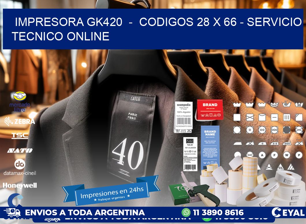 IMPRESORA GK420  -  CODIGOS 28 x 66 - SERVICIO TECNICO ONLINE