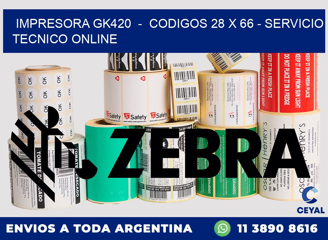 IMPRESORA GK420  -  CODIGOS 28 x 66 - SERVICIO TECNICO ONLINE