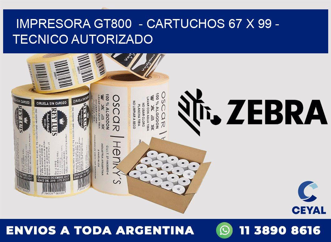 IMPRESORA GT800 - CARTUCHOS 67 x 99 - TECNICO AUTORIZADO
