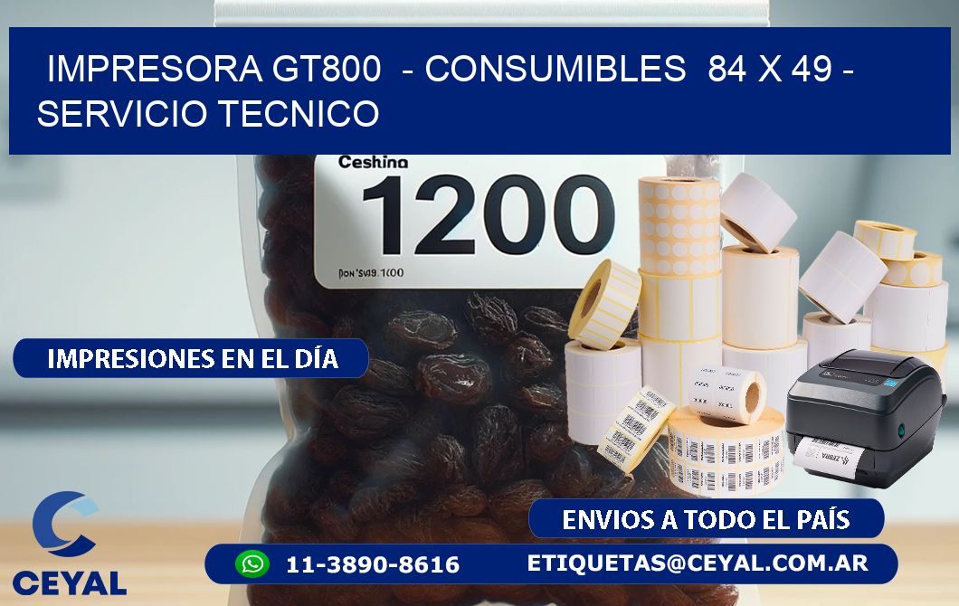 IMPRESORA GT800  - CONSUMIBLES  84 x 49 - SERVICIO TECNICO