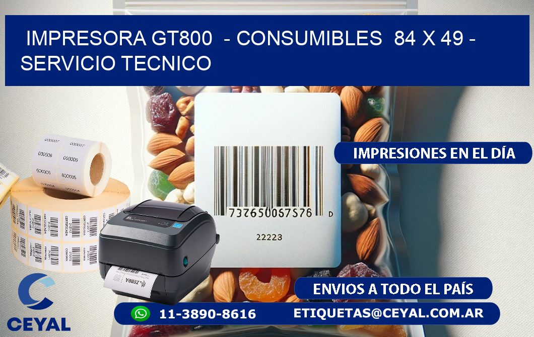 IMPRESORA GT800  – CONSUMIBLES  84 x 49 – SERVICIO TECNICO