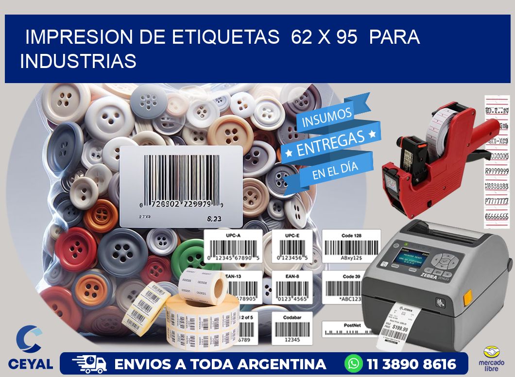 impresion de etiquetas  62 x 95  para industrias
