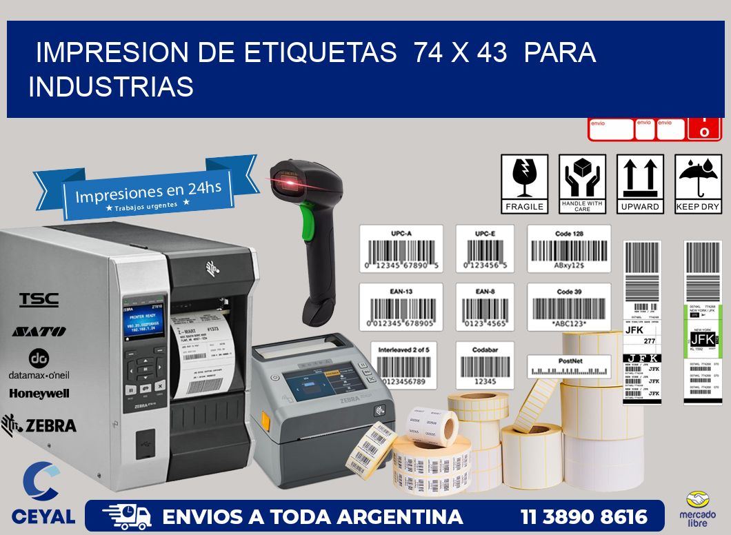 impresion de etiquetas  74 x 43  para industrias