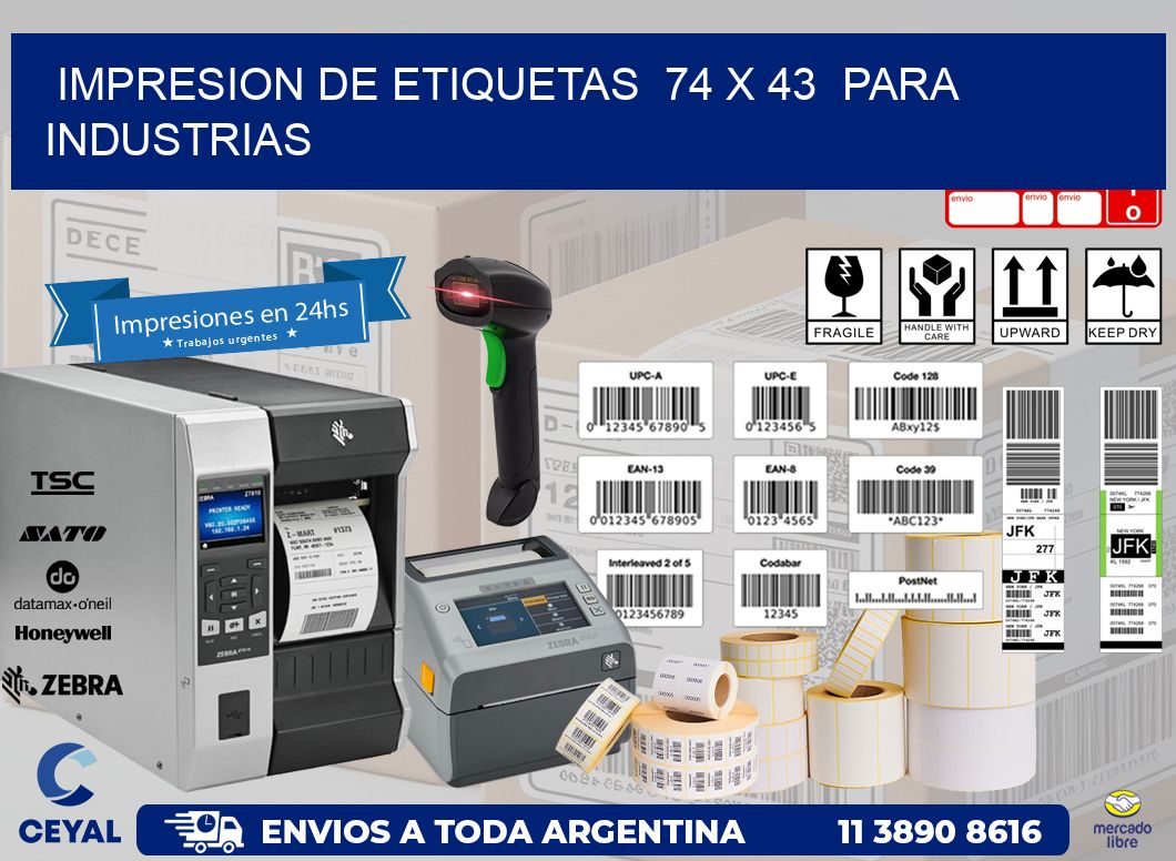 impresion de etiquetas  74 x 43  para industrias
