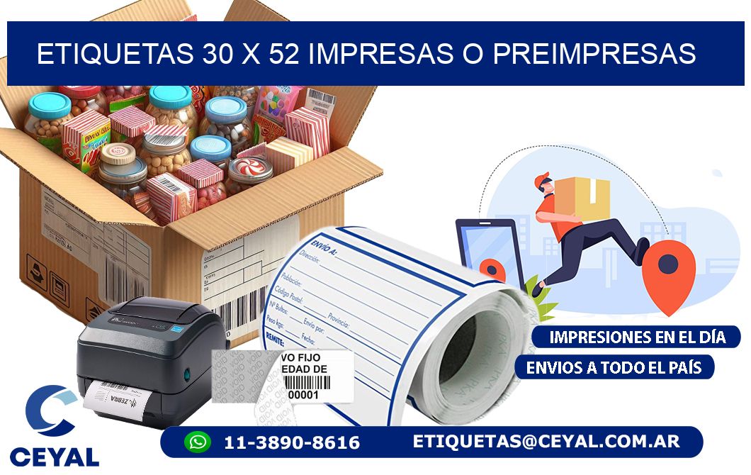 ETIQUETAS 30 x 52 IMPRESAS O PREIMPRESAS
