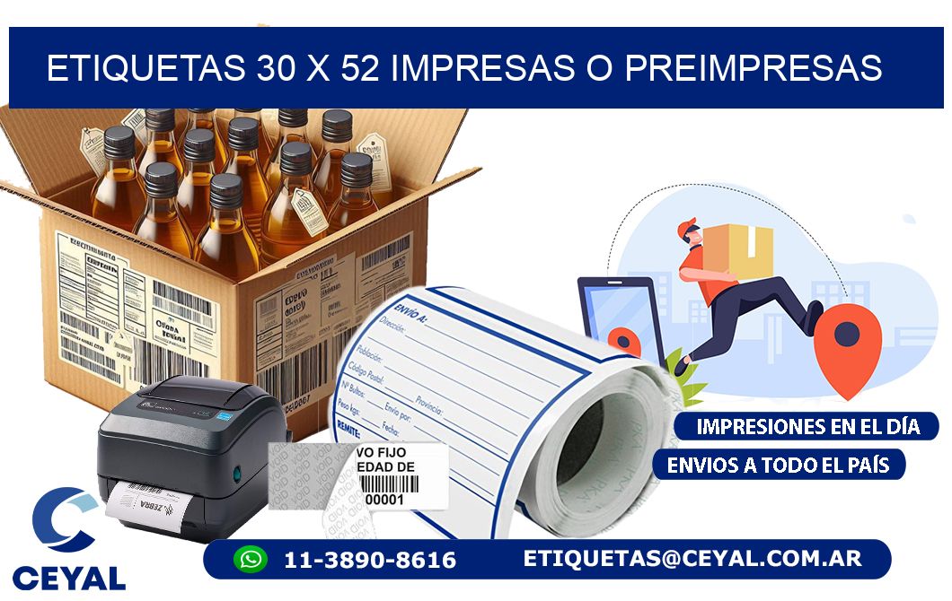 ETIQUETAS 30 x 52 IMPRESAS O PREIMPRESAS