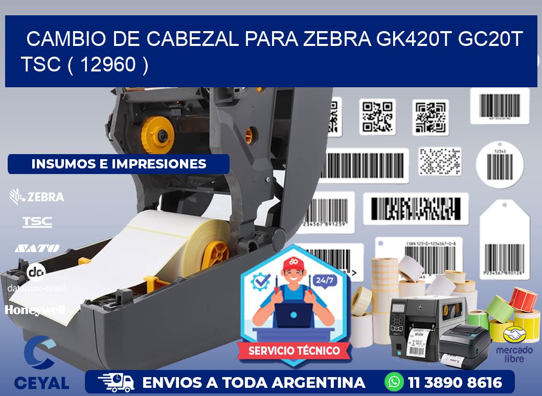 CAMBIO DE CABEZAL PARA ZEBRA GK420T GC20T TSC ( 12960 )