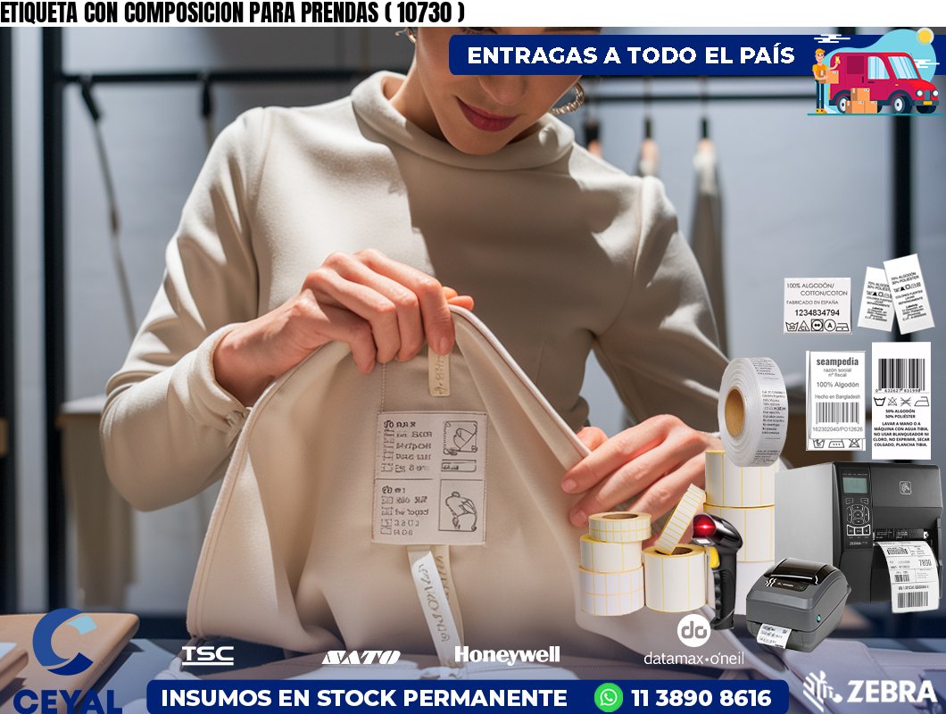 ETIQUETA CON COMPOSICION PARA PRENDAS ( 10730 )