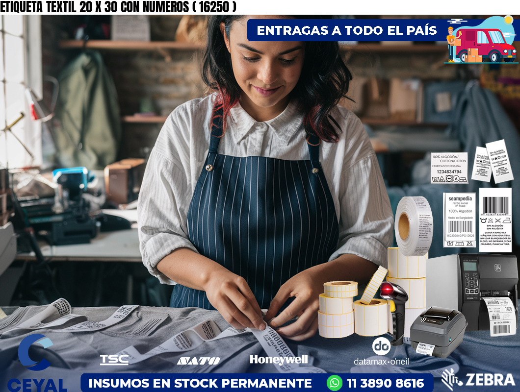 ETIQUETA TEXTIL 20 X 30 CON NUMEROS ( 16250 )