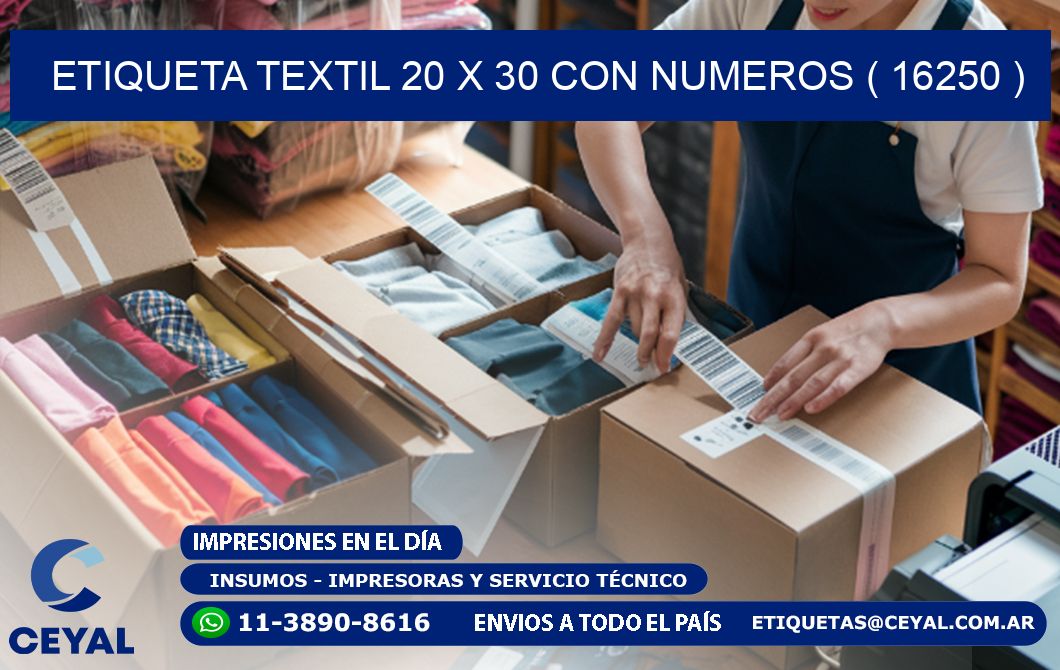 ETIQUETA TEXTIL 20 X 30 CON NUMEROS ( 16250 )