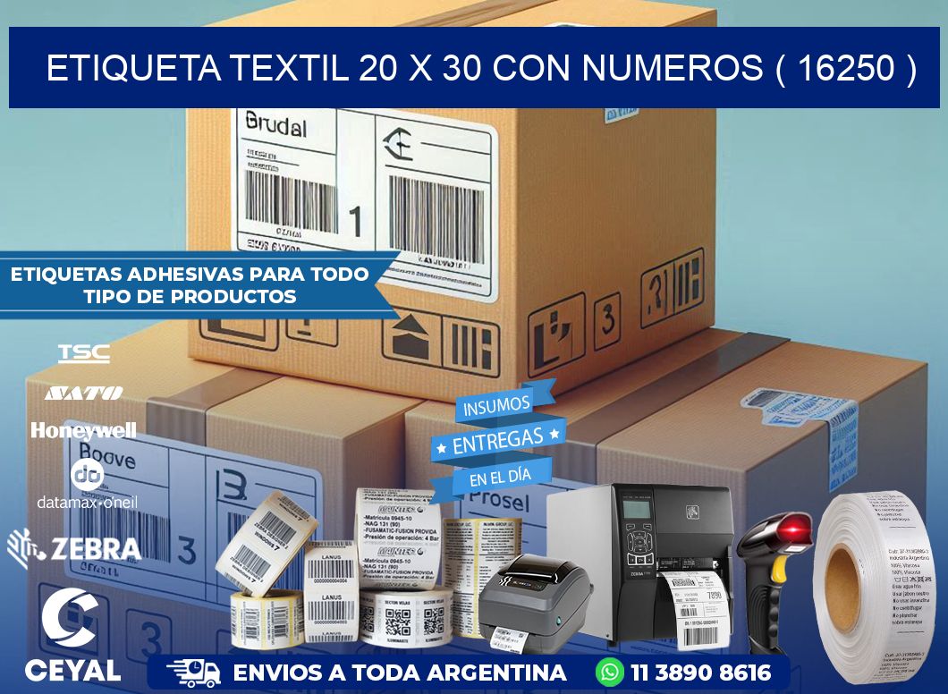 ETIQUETA TEXTIL 20 X 30 CON NUMEROS ( 16250 )