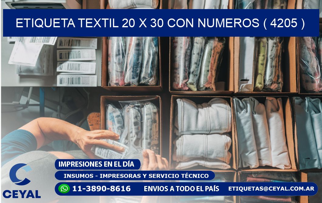 ETIQUETA TEXTIL 20 X 30 CON NUMEROS ( 4205 )