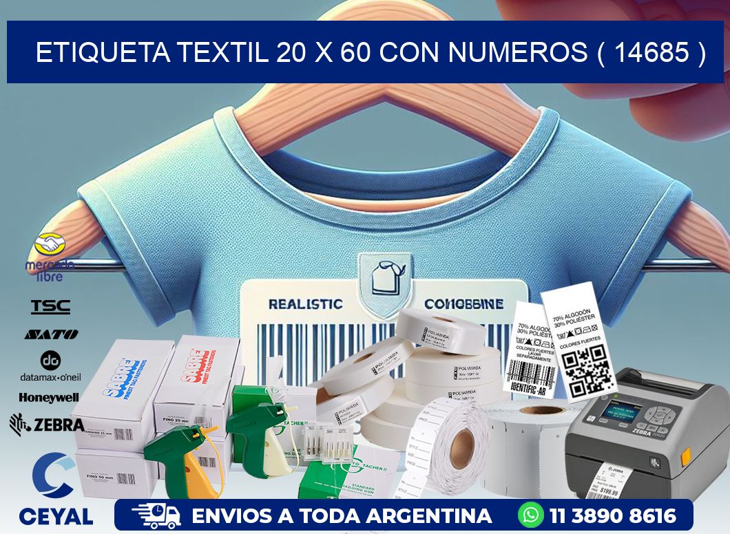 ETIQUETA TEXTIL 20 X 60 CON NUMEROS ( 14685 )