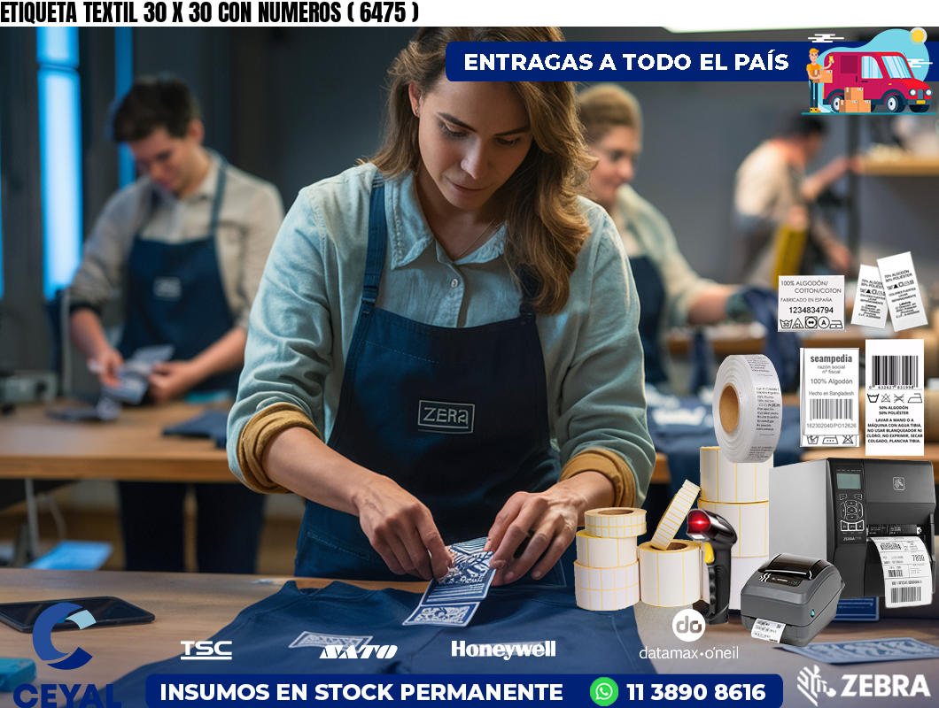 ETIQUETA TEXTIL 30 X 30 CON NUMEROS ( 6475 )