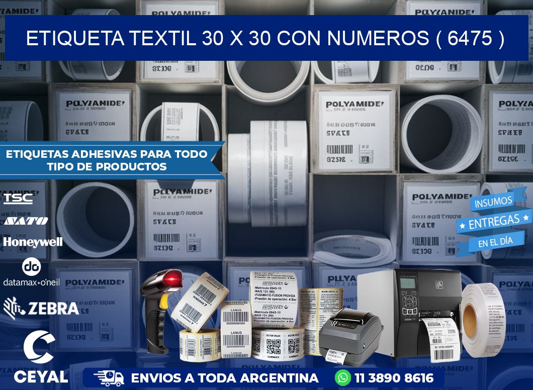 ETIQUETA TEXTIL 30 X 30 CON NUMEROS ( 6475 )