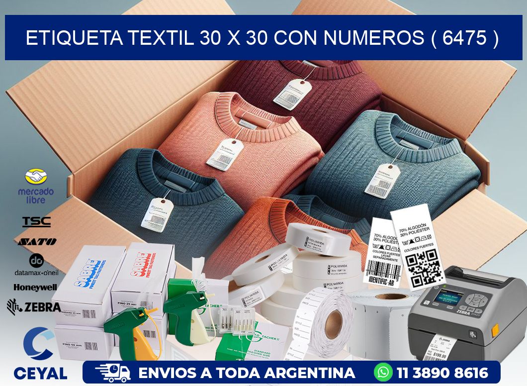 ETIQUETA TEXTIL 30 X 30 CON NUMEROS ( 6475 )