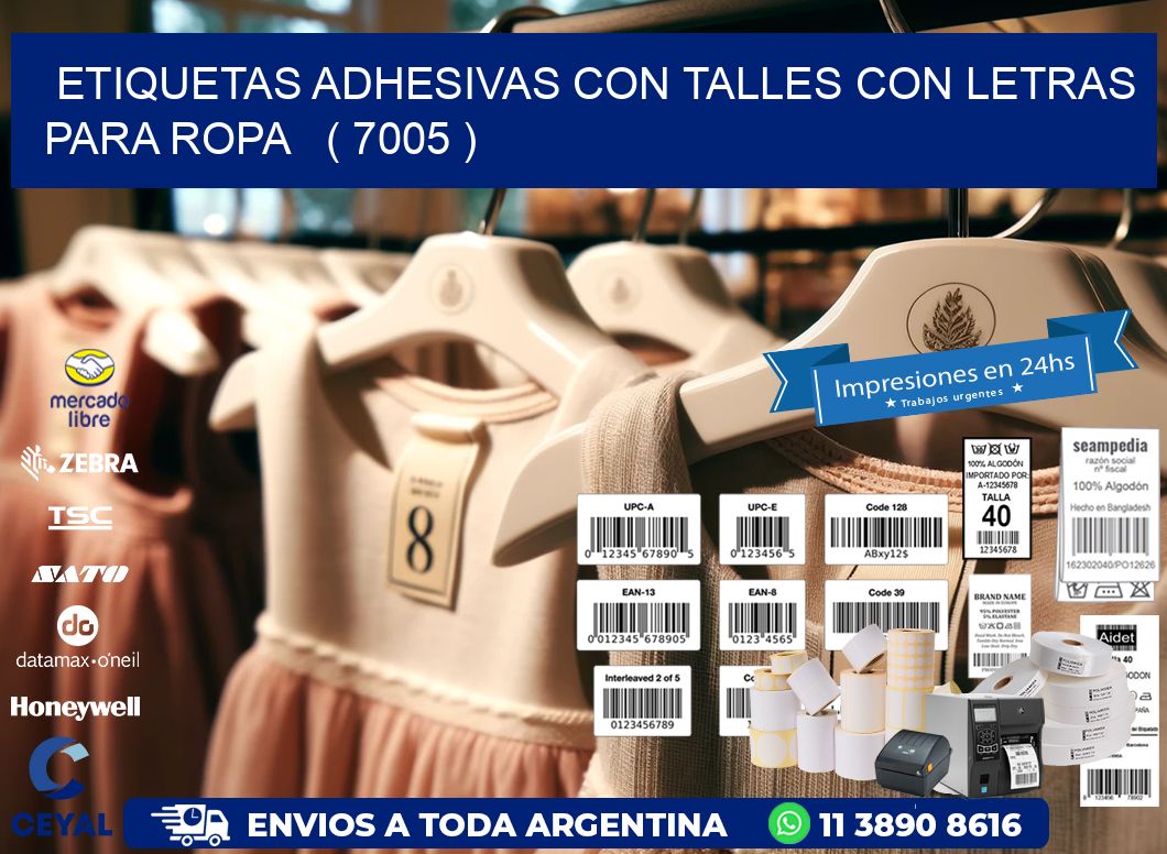 ETIQUETAS ADHESIVAS CON TALLES CON LETRAS PARA ROPA   ( 7005 )