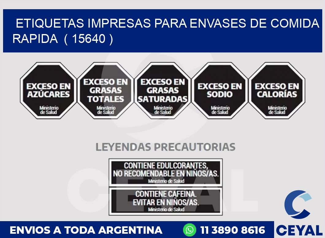 ETIQUETAS IMPRESAS PARA ENVASES DE COMIDA RAPIDA  ( 15640 )