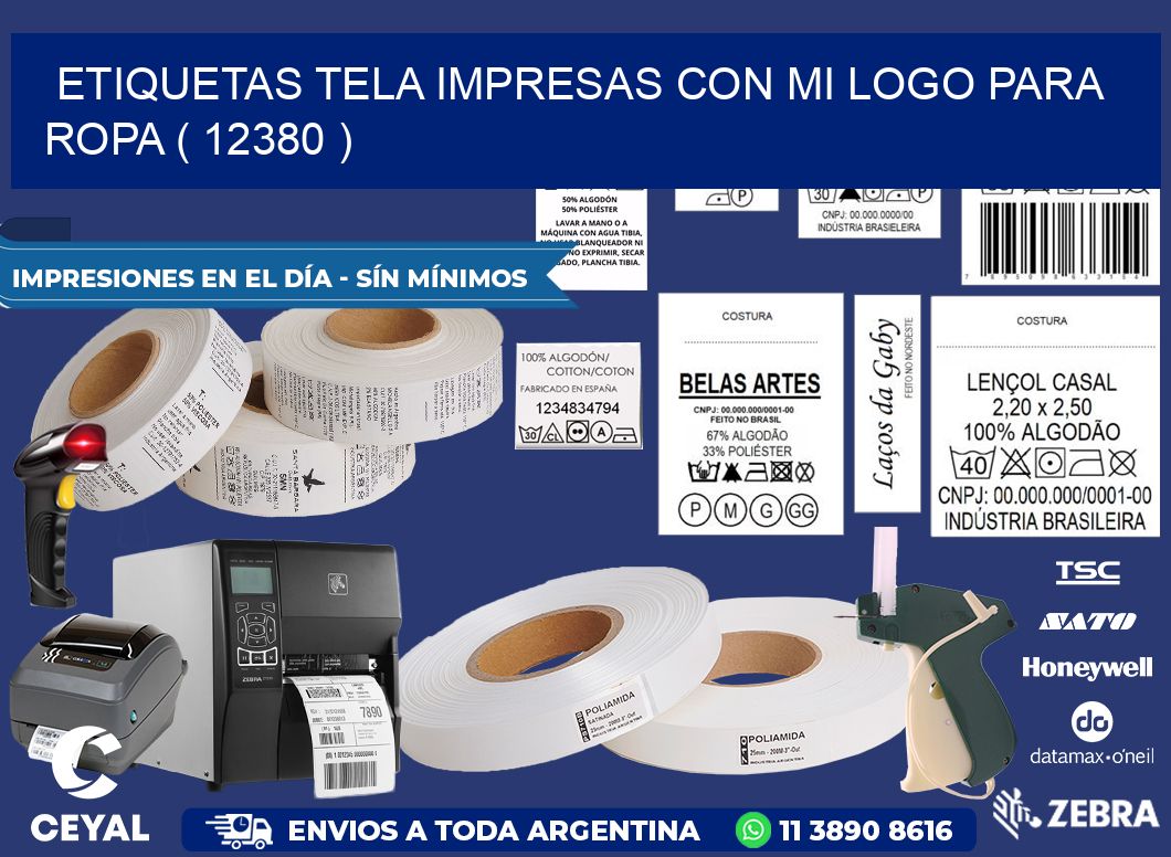 ETIQUETAS TELA IMPRESAS CON MI LOGO PARA ROPA ( 12380 )