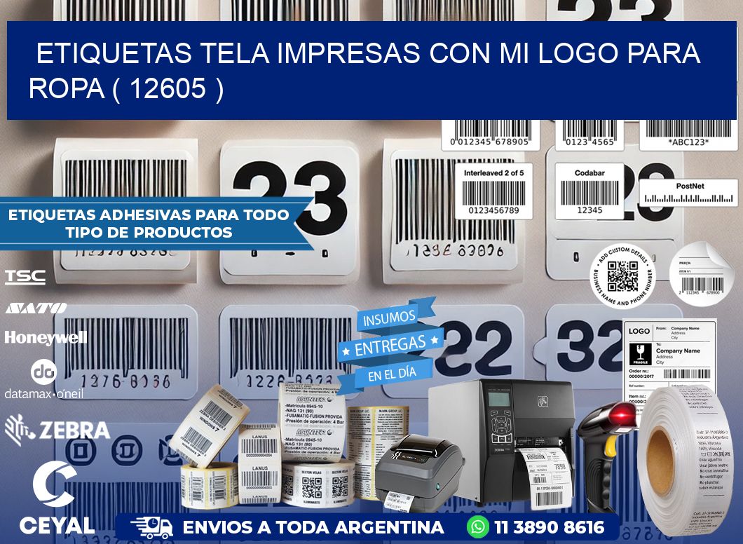 ETIQUETAS TELA IMPRESAS CON MI LOGO PARA ROPA ( 12605 )